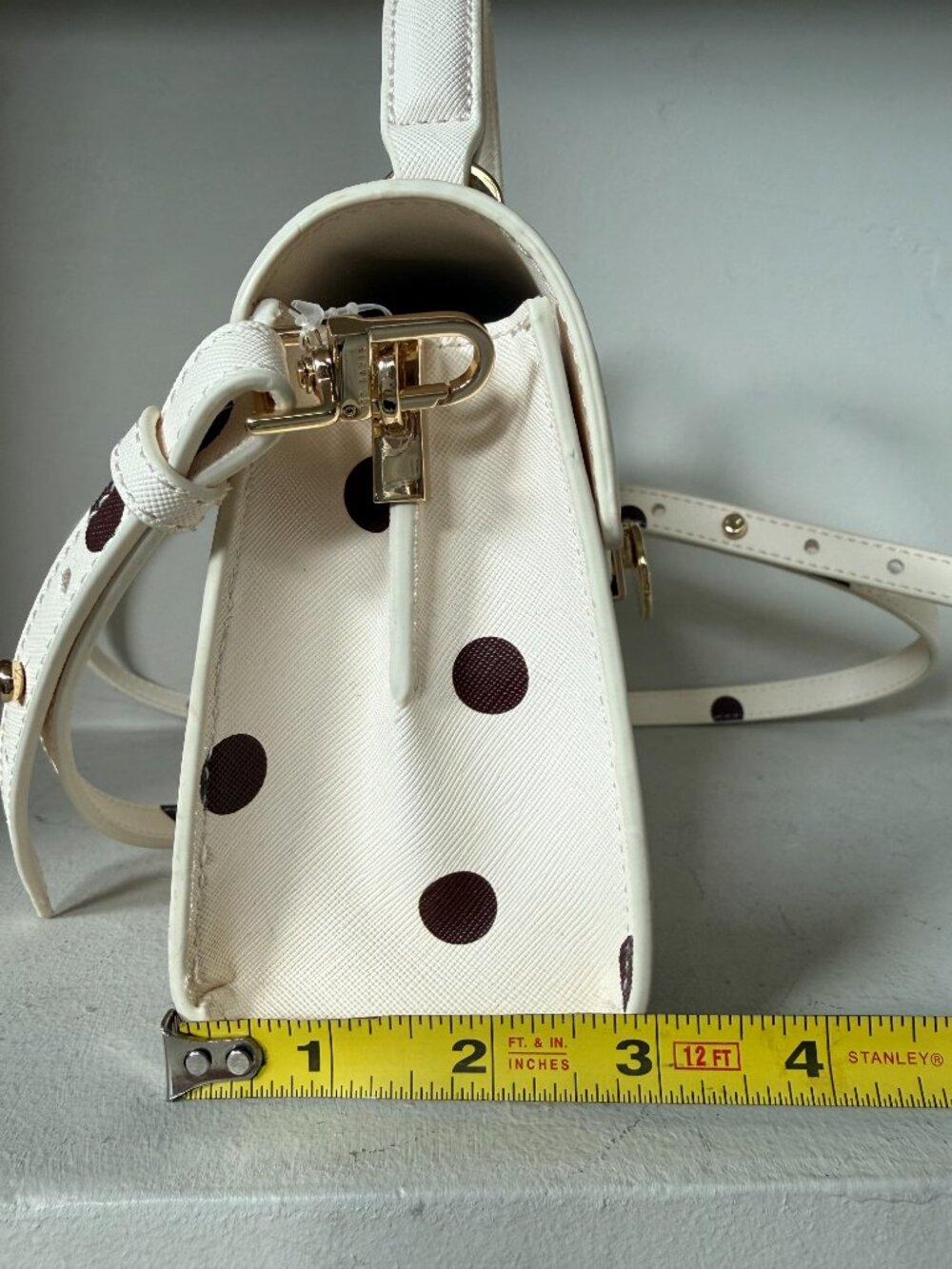 Ted Baker London Polka Dot Top Handle Crossbody Satchel Ivory Brown Bag NWT - Picture 5 of 14